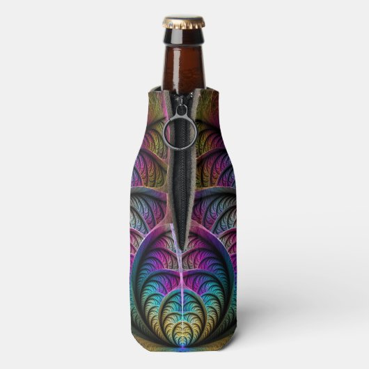 Trippy Patterned Kleurrijke Abstracte Fractal Art Flesjeskoeler (Fles Achterkant)