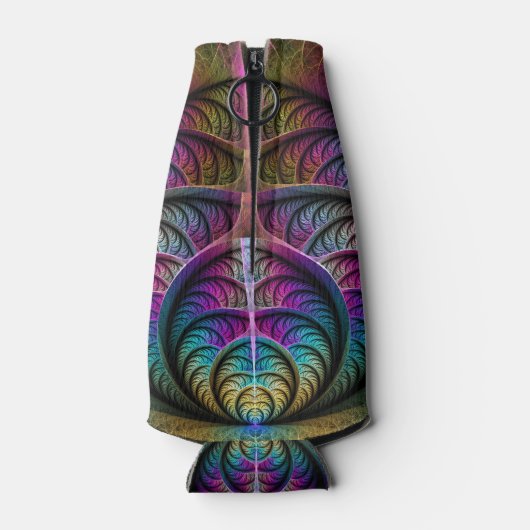 Trippy Patterned Kleurrijke Abstracte Fractal Art Flesjeskoeler (Achterkant)