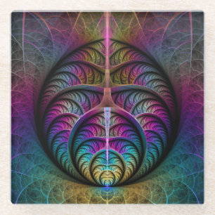 Trippy Patterned Kleurrijke Abstracte Fractal Art Glazen Onderzetter