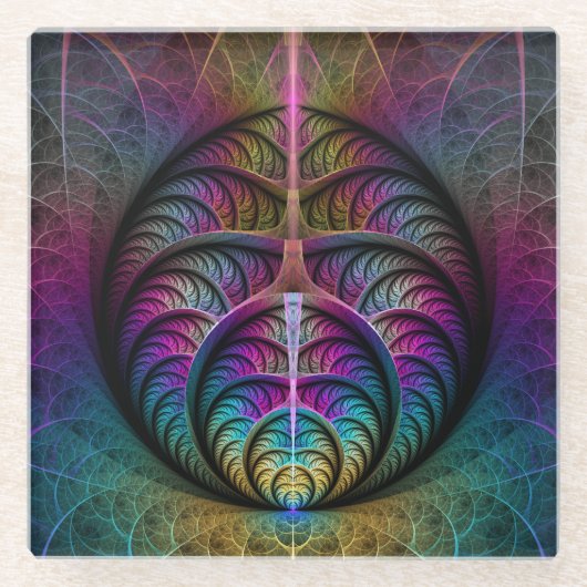 Trippy Patterned Kleurrijke Abstracte Fractal Art Glazen Onderzetter (Voorkant)