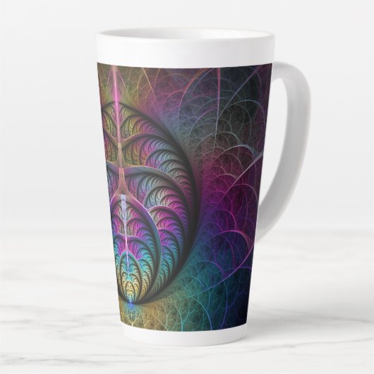 Trippy Patterned Kleurrijke Abstracte Fractal Art Latte Mok (Rechterhoek)