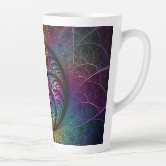 Trippy Patterned Kleurrijke Abstracte Fractal Art Latte Mok (Rechts)