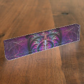 Trippy Patterned Kleurrijke Abstracte Fractal Art Naambordje (Zijkant)