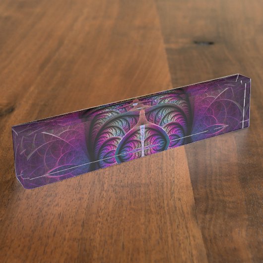 Trippy Patterned Kleurrijke Abstracte Fractal Art Naambordje (Zijkant)