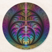 Trippy Patterned Kleurrijke Abstracte Fractal Art Ronde Kartonnen Onderzetter (Voorkant)