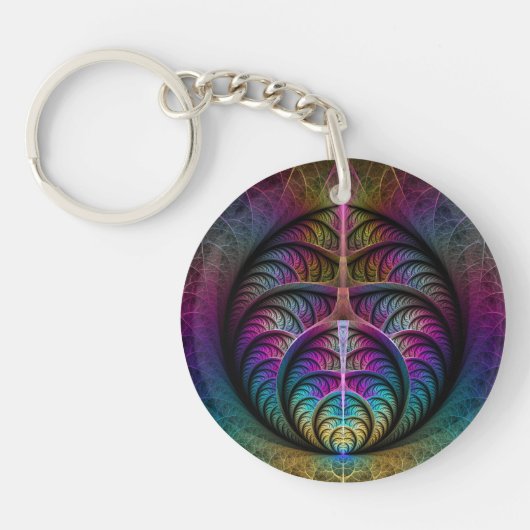 Trippy Patterned Kleurrijke Abstracte Fractal Art Sleutelhanger (Voorkant)