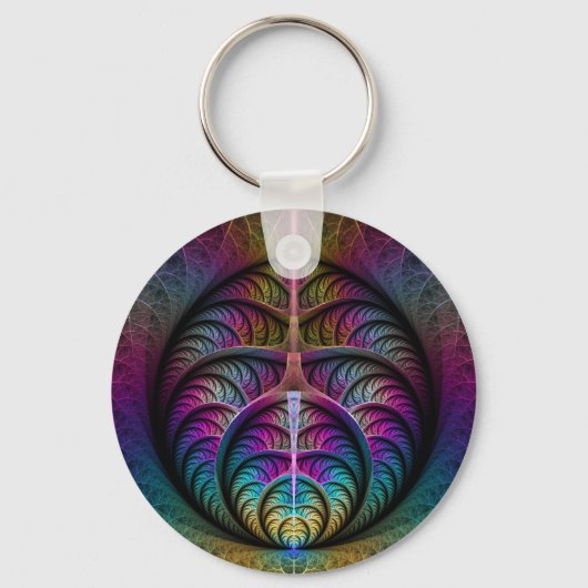 Trippy Patterned Kleurrijke Abstracte Fractal Art Sleutelhanger (Voorkant)