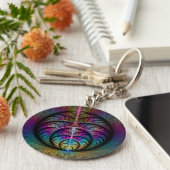 Trippy Patterned Kleurrijke Abstracte Fractal Art Sleutelhanger (Zijkant)