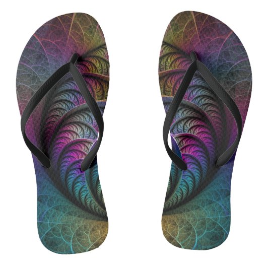 Trippy Patterned Kleurrijke Abstracte Fractal Art Teenslippers (Voetbed)