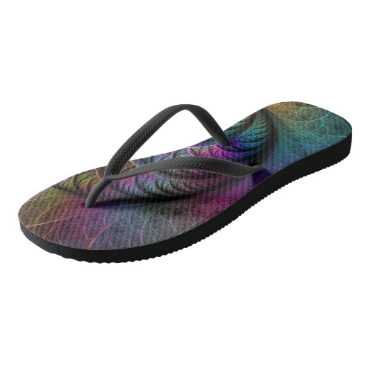 Trippy Patterned Kleurrijke Abstracte Fractal Art Teenslippers (Schuin)