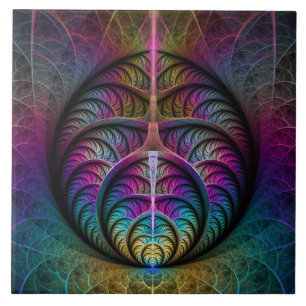 Trippy Patterned Kleurrijke Abstracte Fractal Art Tegeltje