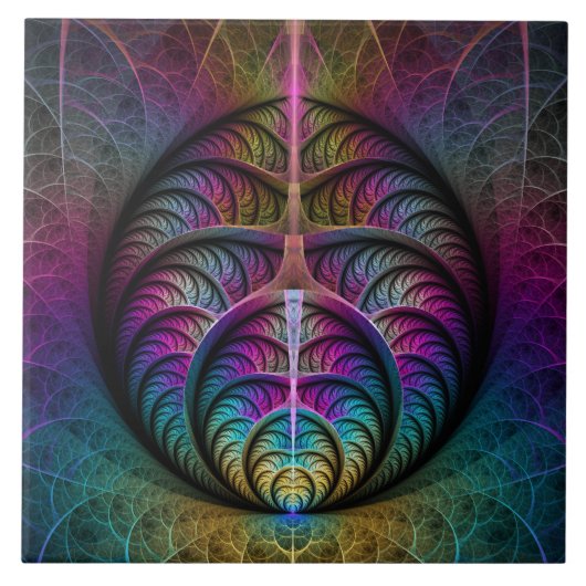 Trippy Patterned Kleurrijke Abstracte Fractal Art Tegeltje (Voorkant)