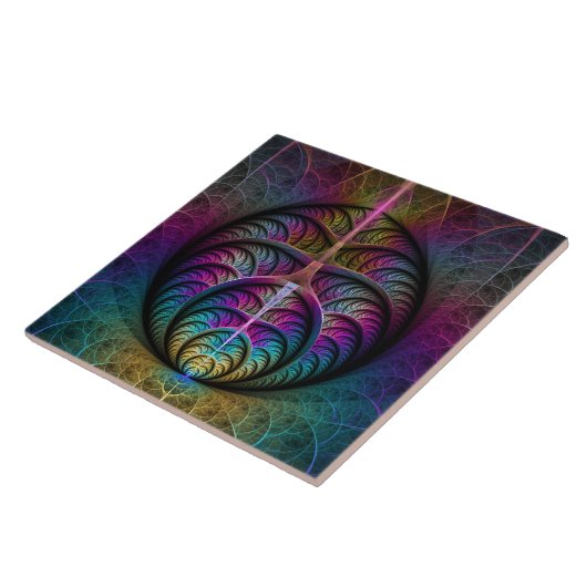 Trippy Patterned Kleurrijke Abstracte Fractal Art Tegeltje (Zijkant)