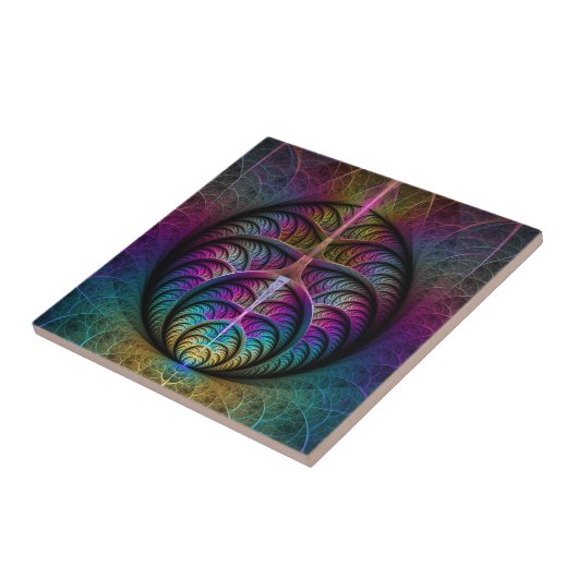 Trippy Patterned Kleurrijke Abstracte Fractal Art Tegeltje (Zijkant)