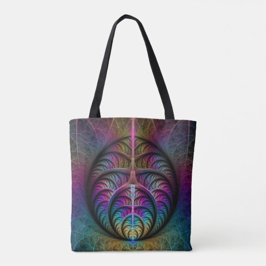 Trippy Patterned Kleurrijke Abstracte Fractal Art Tote Bag (Achterkant)