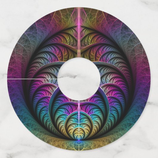 Trippy Patterned Kleurrijke Abstracte Fractal Art Wijnglaslabel (Voorkant)