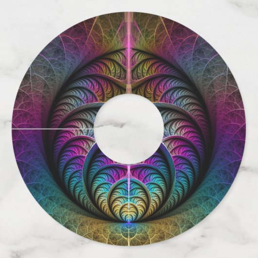 Trippy Patterned Kleurrijke Abstracte Fractal Art Wijnglaslabel (Achterkant)