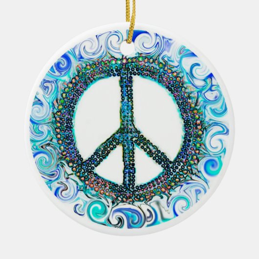 Trippy Peace Sign Kerstmis Keramisch Ornament (Voorkant)
