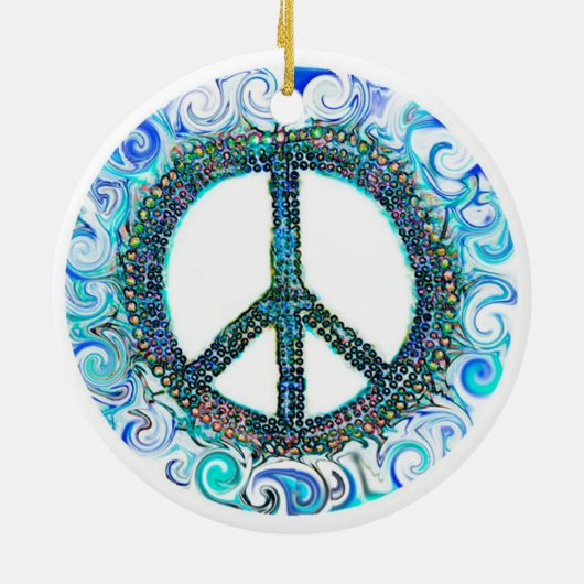 Trippy Peace Sign Kerstmis Keramisch Ornament (Achterkant)