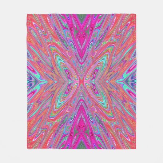 Trippy Pink, Aqua en Magenta Abstracte Butterfly Fleece Deken (Voorkant)