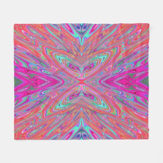 Trippy Pink, Aqua en Magenta Abstracte Butterfly Fleece Deken (Voorkant (Horizontaal))