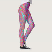 Trippy Pink, Aqua en Magenta Abstracte Butterfly Leggings (Rechts)