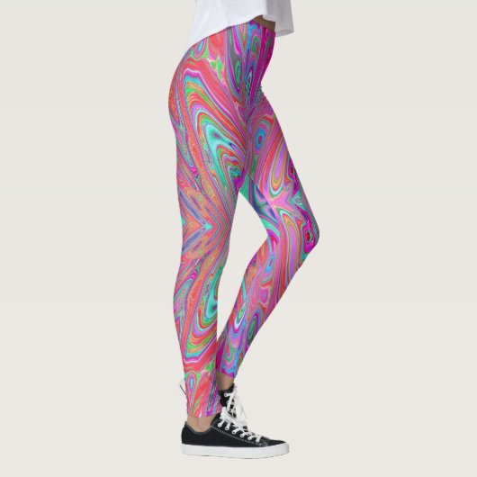 Trippy Pink, Aqua en Magenta Abstracte Butterfly Leggings (Rechts)