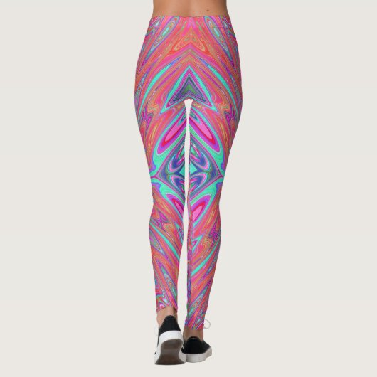 Trippy Pink, Aqua en Magenta Abstracte Butterfly Leggings (Achterkant)