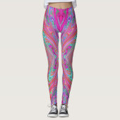 Trippy Pink, Aqua en Magenta Abstracte Butterfly Leggings (Voorkant)