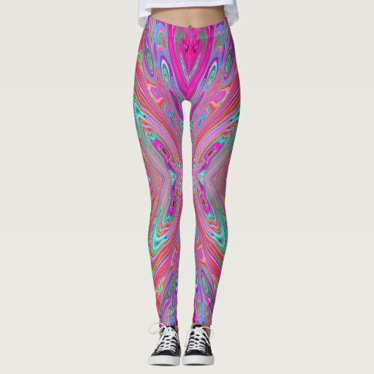 Trippy Pink, Aqua en Magenta Abstracte Butterfly Leggings (Voorkant)