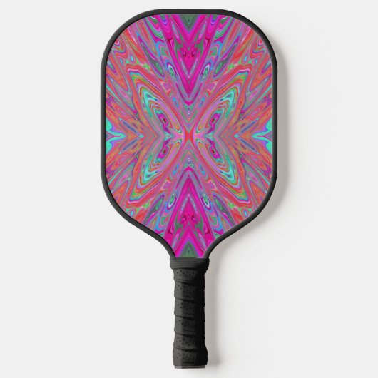 Trippy Pink, Aqua en Magenta Abstracte Butterfly Pickleball Paddle (Voorkant)