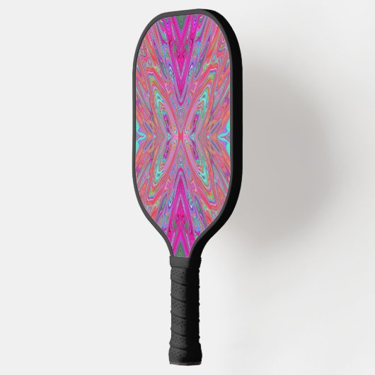 Trippy Pink, Aqua en Magenta Abstracte Butterfly Pickleball Paddle (Links)