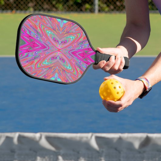 Trippy Pink, Aqua en Magenta Abstracte Butterfly Pickleball Paddle (Insitu)
