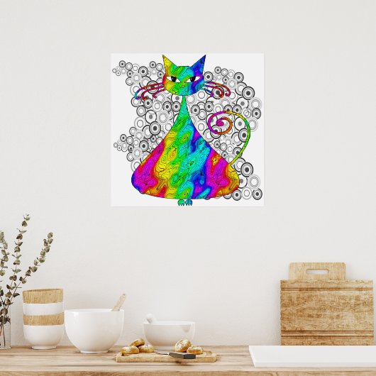 Trippy Psychedelic Cat Poster (Keuken)