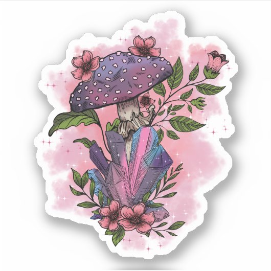Trippy Psychedelic Earthy paddenstoelen Floral Art Sticker (Voorkant)