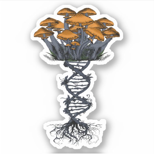 Trippy Psychedelic Earthy paddenstoelen Roots DNA  Sticker (Voorkant)