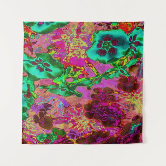 Trippy Psychedelic Emerald Green Flowers Wandkleed (Voorkant (horizontaal))