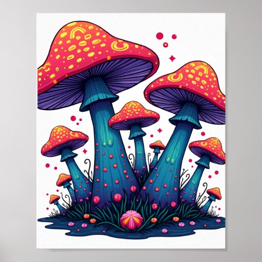 Trippy Psychedelic Mushroom Fantasy Art Poster (Voorkant)
