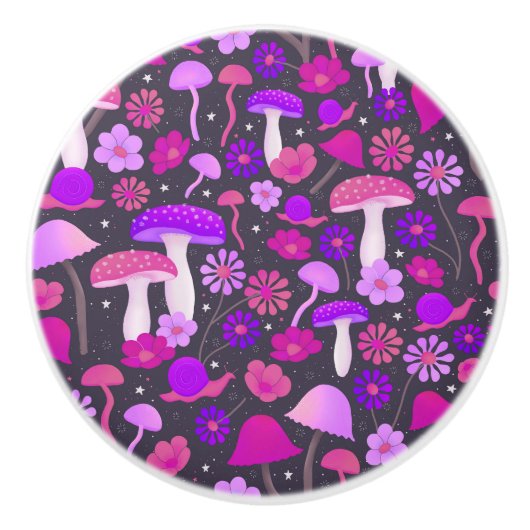 Trippy Psychedelic Paars, roze en zwart Keramische Knop (Voorkant)