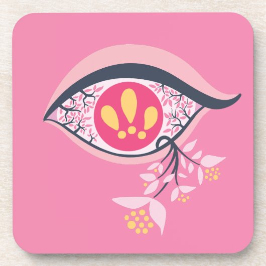 Trippy Psychedelic Pink Eye Floral Pastel Gothic Bier Onderzetter (Voorkant)