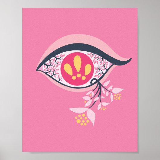 Trippy Psychedelic Pink Eye Floral Pastel Gothic Poster (Voorkant)