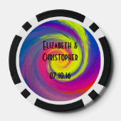 Trippy Psychedelic Rainbow Swirls Bruiloft Favor Poker Chips (Achterkant)