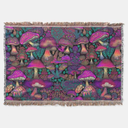 Trippy psychedelisch paddenstoelenpatroon deken (Voorkant)