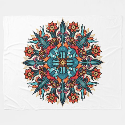 Trippy Psychedelische Groovy Paddenstoel Mandala O Fleece Deken (Voorkant (Horizontaal))
