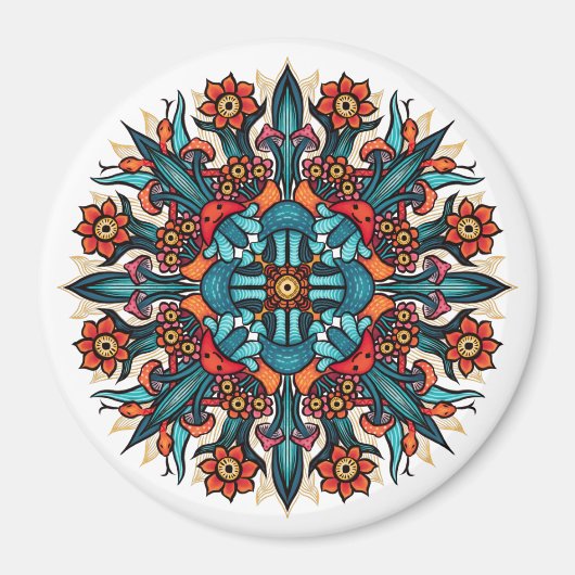 Trippy Psychedelische Groovy Paddenstoel Mandala O Magneet (Voorkant)