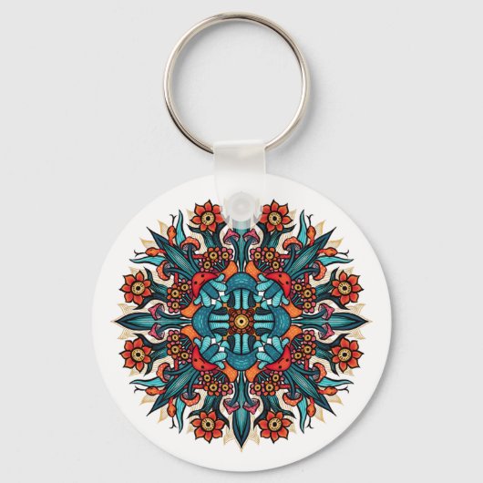 Trippy Psychedelische Groovy Paddenstoel Mandala O Sleutelhanger (Voorkant)