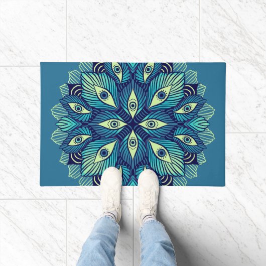 Trippy Psychedelische Ogen Floral Art – Surrealist Deurmat (Binnen)