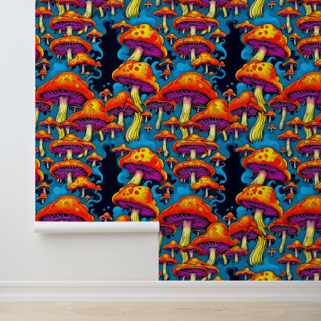 Trippy Psychedelische Paddestoelen met een  Vibe Behang (Applicatie)