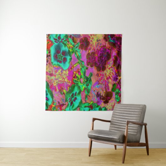 Trippy Psychedelische Smaragdgroene Bloemen Wandkleed (In situ)