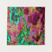 Trippy Psychedelische Smaragdgroene Bloemen Wandkleed (Voorkant)